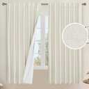 LAMIT Natural 100% Blackout Linen Curtains, 63 Inches Linen Textured Thermal Bedroom Curtains Back Tab and Rod Pocket Neutral Panels with White Liner for Farmhouse, 2 Panels, 60 x 63 Inch, Ivory