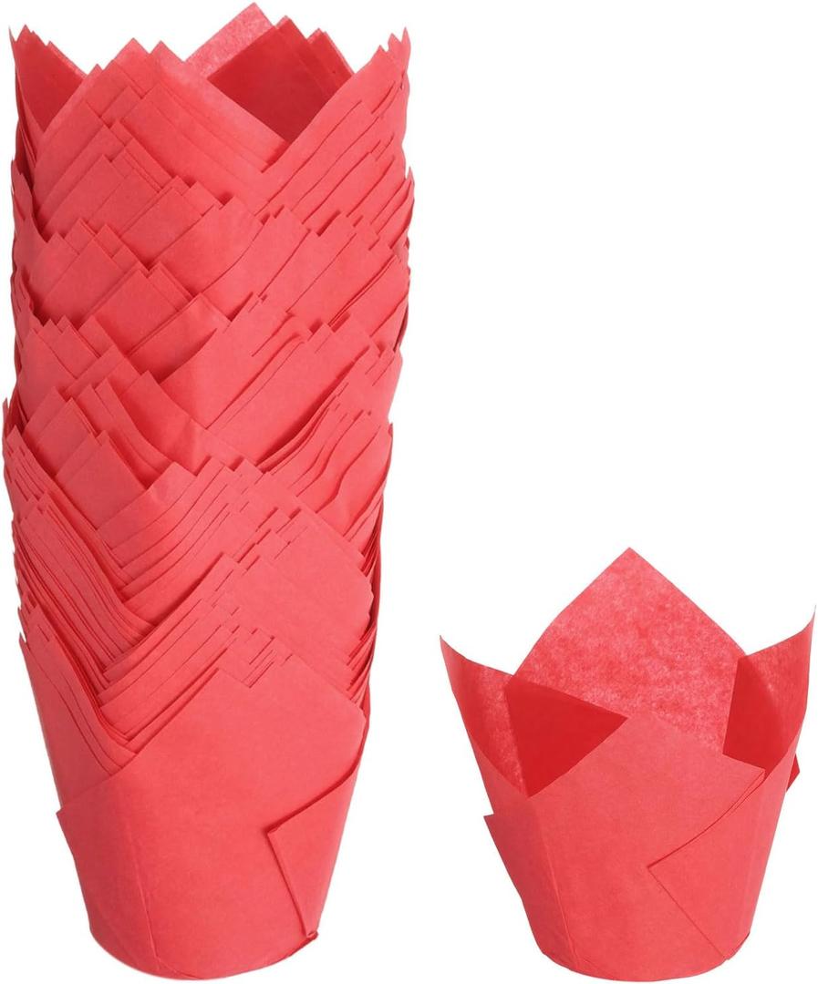 uxcell 150Pcs Tulip Baking Cups Cupcake Muffins Liners Paper Greaseproof Wrappers for Wedding Birthday Party Festivals Christmas(3.1" x 2", Red)