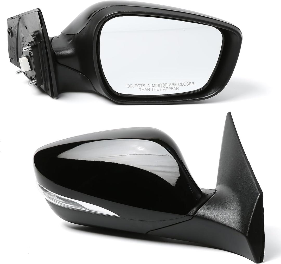 Passenger Side Mirror (Right/RH) Compatible with Hyundai Elantra 2014-2016, Power Adjust, Manual-Folding, w/Turn Signal, 5-Pin Connector, Black Housing, Replaces 876203Y530, HY1321208
