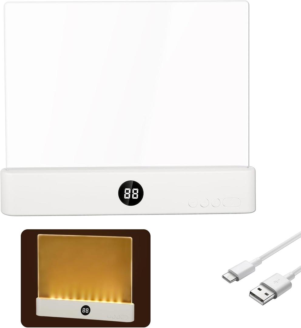 Smart Flat Book Light, Rechargeable Clear LED Reading Lamp with 3 Colors & Timer, Dimmable Full Page Panel Plate Lamp, Night Reading Lights for Book, Night Reading in Bed, Gifts for Readers - White