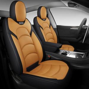 NS YOLO Full Coverage Leather Car Seat Covers Full Set Custom Fit for 2020 2021 2022 Tesla Model Y with Waterproof Leatherette in Automotive Interior Accessories (Black and Earth Yellow)