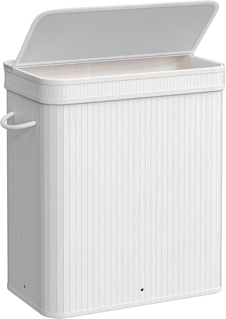 SONGMICS Laundry Hamper with Lid, Bamboo Laundry Basket, Removable Machine Washable Laundry Basket, with Handles, 26.4-Gallons, for Laundry Room, Bedroom, Bathroom, Cloud White ULCB063W01