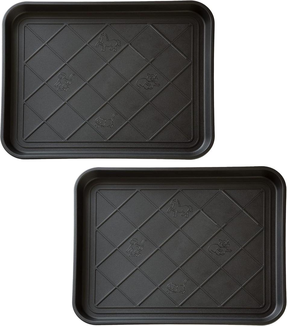 All-Weather Boot Tray - Water-Resistant Plastic Mud Pan, Pet Food Tray, and Outdoor or Indoor Shoe Mat for Entryway by Stalwart (Black)