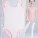 LingTing Leotards for Girls Double Strap Leotard for Gymnastic, Dance,Ballet (7-8 Years, Ballet Pink-short Sleeved)
