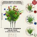 Hananona 12 Pcs Artificial Flowers Outdoor, Faux Artificial Plants UV Resistant Plastic Patriotic Flower Bulk for 4th of July Hanging Planter Porch Window Home Summer Decor 12, Red, White, Blue
