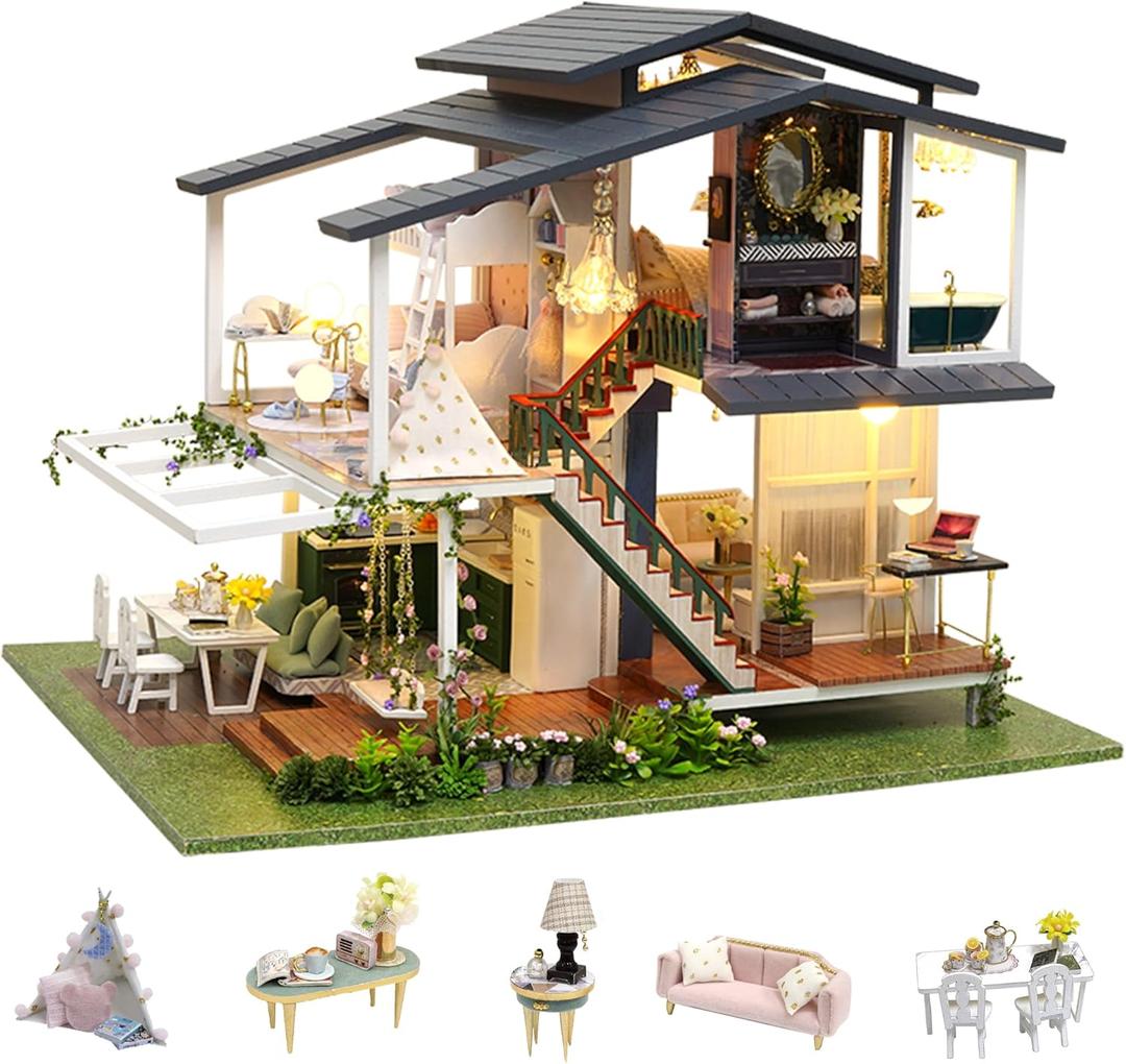 Flever Dollhouse Miniature DIY House Kit Creative Room with Furniture for Romantic Artwork Gift (Monet Garden)