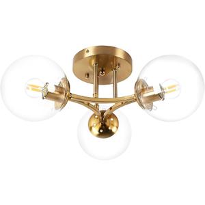 Mid Century Modern Ceiling Light Clear Globe Semi Flush Mount Ceiling Light Gold Sputnik Light Fixture Chandeliers Clear Glass Brushed Brass Chandeliers Living Room Dining Room Bedroom 3 Lights