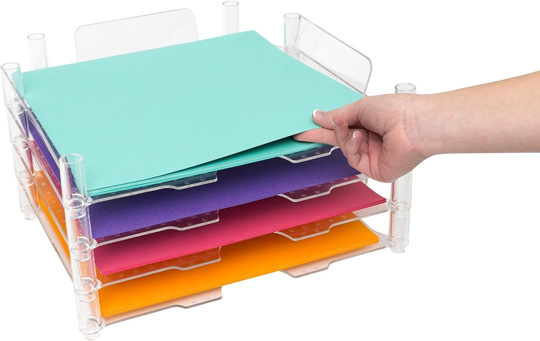 We R Memory Keepers 12x12 Inch Paper Trays, for Storing Paper, Embellishments, Tools, and More, Organization System, 4-Pack of Acrylic Trays, Easy Assembly, and Storage