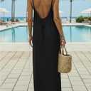 SHENHE Women's Open Back Spaghetti Strap Beach Maxi Dress Loose Flowy Vacation Sundress Black Large