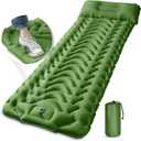 MEETPEAK Camping Sleeping Pad with Pillow, Upgraded 4 Inch Thickness Inflatable Foot Press Camping Mat, Durable Waterproof Lightweight Sleeping Air Mattress for Hiking Backpacking Traveling (Olive Green)