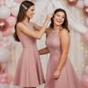 Bbonlinedress Women Cocktail Formal Wedding Dress Halter Evening Party Short Bridesmaid Holiday Prom Dresses for Teens 2026 (3X-Large, Blush)