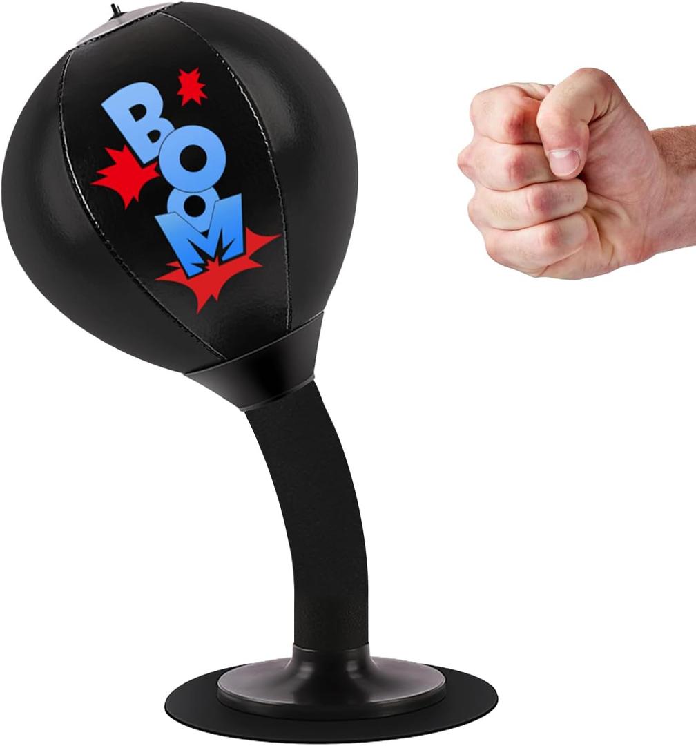 Desktop Punching Bag, Heavy Duty Stress Relief Boxing Bag, Strong Suction Speed Bag for Office and Home, White Elephant Gift for Boss or Coworker, Gag Gifts Funny Desk Accessories