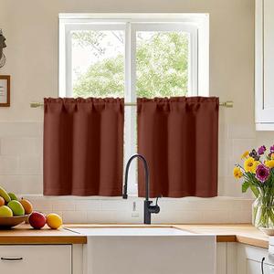 Simplebrand Terracotta Small Cafe Curtains Tier 24 Inch Length 2 Panels Set, Modern Solid Blackout Small Window Cafe Curtains for Bathroom, Basement, Cabinet, Camper, Terracotta, Each 30"Wx24"L Inches