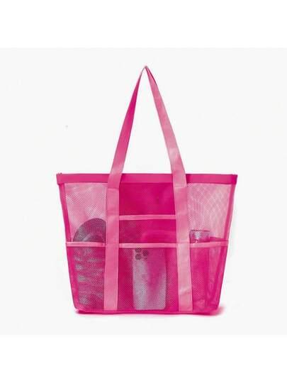 Mesh Beach Bag - Large Tote Bag for Family (Pink)