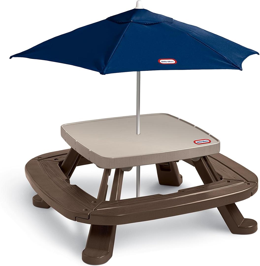 Little Tikes Fold 'n Store Picnic Table with Market Umbrella, Brown (632433M), Onesize