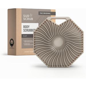 Sud Scrub Antimicrobial Silicone Body Scrubber, Exfoliating Body Brush for Sensitive Skin, Antibacterial Shower Scrubber for Body, Bathroom Essentials for Men & Women, Clay