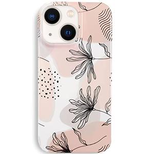 J.west Case Compatible with iPhone 15 Case 6.1, Aesthetic Minimalist Modern Boho Abstract Prints Slim Geometric Line Plant Floral Pattern Soft TPU Silicone Cover Protective Phone Case for Women Leaves