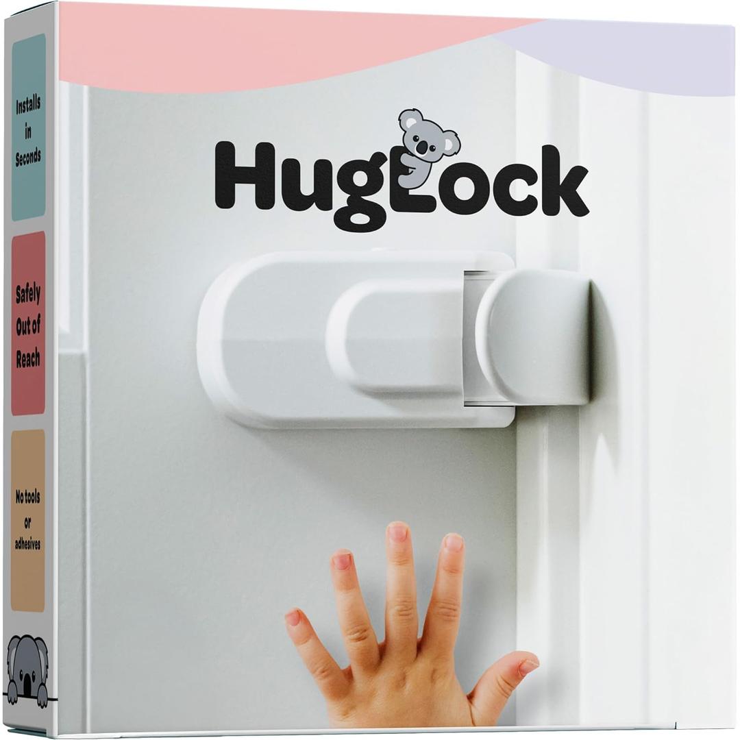 Huglock - The Snap-On Door Lock Kids Can't Reach or Defeat - No Tools or Adhesives Required - Works With Door Knob, Lever or Handle - Childproof Safety Locks are Toddler, Baby and Child Proof (1 Pack)