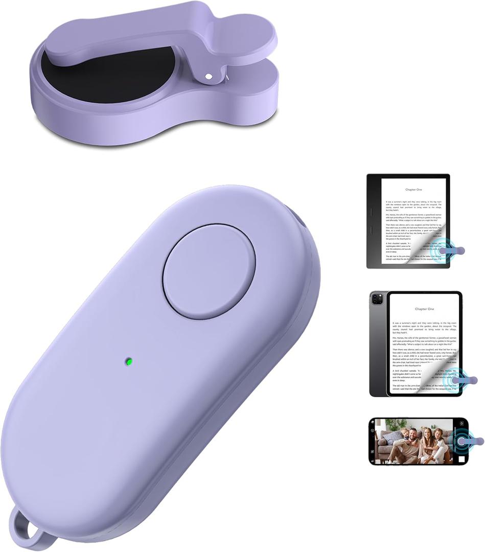 Remote Control Page Turner for Kindle Paperwhite Oasis Kobo eReaders,Kindle Clicker Page Turner Accessories for iPhone,iPad, Android Tablets Reading Novels,Camera Video Record&Shutter Selfie (Purple)