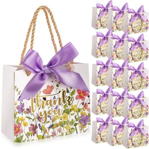 Moinchore 40 Pack Wildflower Thank You Gift Bags with Handles Small Thank You Party Favor Bags with Bow Wedding Welcome Tote for wedding Holiday Bridal Shower Party(Vintage Purple Flowers)