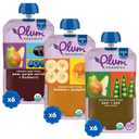 Plum Organics - 6+ Months Organic Baby Food Variety Pack - 3 Flavors - Non-GMO - Fruit & Veggie Blends On-The-Go Pouches for Baby and Toddler Meals - Quality Tested Ingredients - 4 oz (Pack of 18) (EXP 08/12/26)