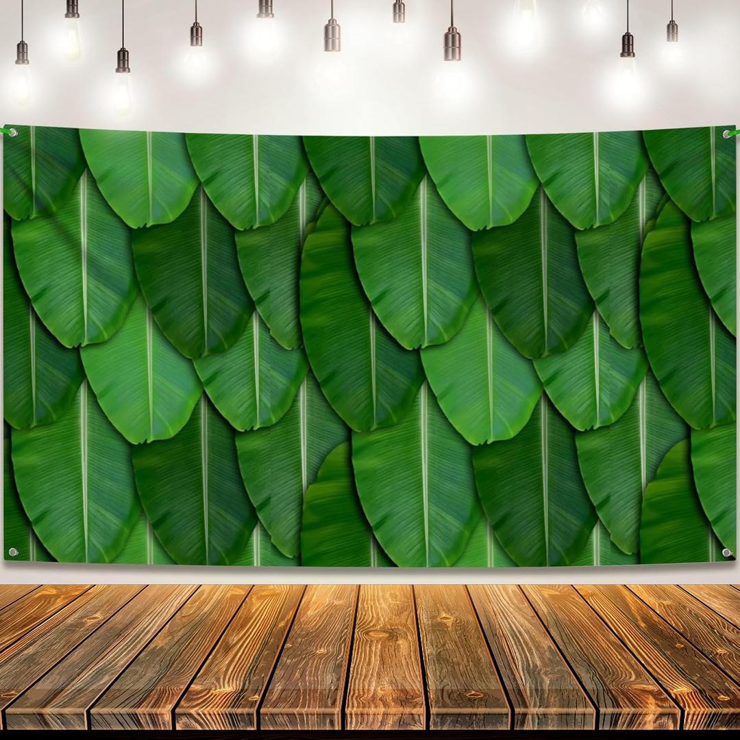 KatchOn, Indian Pooja Backdrop Decoration - 7.5X5 Feets | Maha Shivaratri Backdrop | Green Banana Leaf for Ugadi Festival, Rama Navami Pooja, Chaitra Navratri, Mehndi Photography Party Decorations