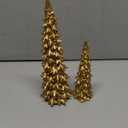 Juegoal Christmas Tree Table Decorations Set of 2, 9.5" Golden Resin Xmas Pine Trees, Vintage Tabletop Trees Ornaments Dinner Holiday Party Supplies, Winter Mantle Shelf Centerpieces Decor