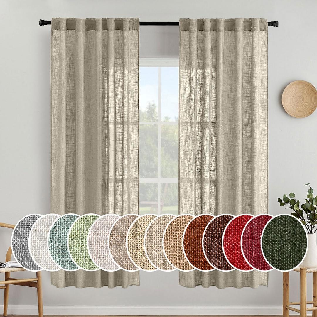 MIULEE Oatmeal Linen Curtains 72 Inch Length 2 Panels for Bedroom Living Room, Soft Thick Linen Textured Natural Window Drapes Semi Sheer Light Filtering Back Tab Rod Pocket Burlap Look Decor,  52"W x 72"L (Pack of 2), Oatmeal
