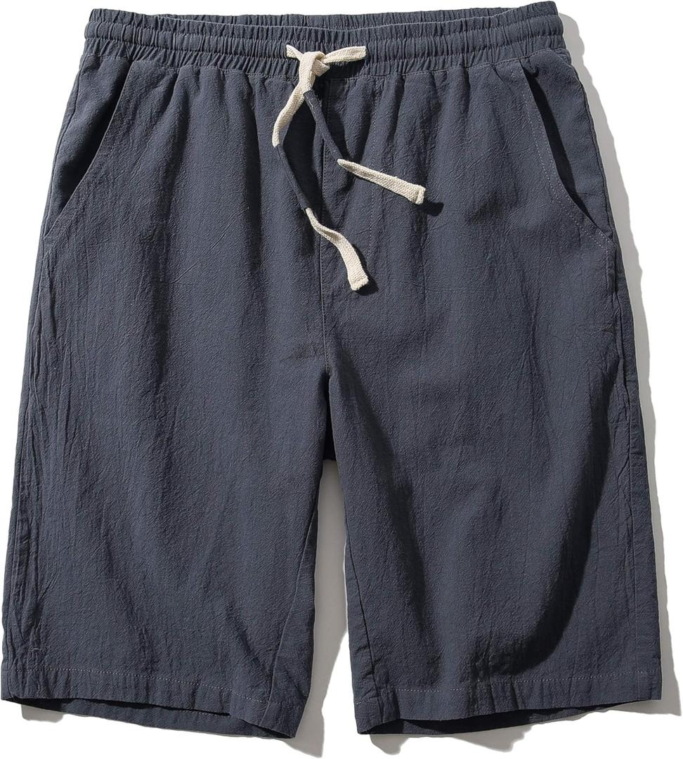 SIR7 Men's Linen Casual Classic Fit 11 Inch Inseam Elastic Waist Shorts with Drawstring (X-Large, Grey)