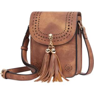 CLUCI Crossbody Bags for Women PU Leather Cell Phone Purse Wallet with Adjustable Guitar Strap | Small, PU Leather (Coral Brown)