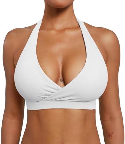 YEOREO LuxFlow Cross Over Workout Halter Sports Bra for Women Backless Gym Bra Padded M