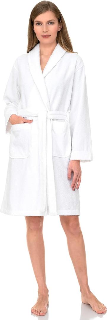 TowelSelections Women’s Robe, 100% Cotton Short Terry Shawl Bathrobe (White, M)