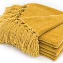 RECYCO Throw Blanket Soft Cozy Chenille Throw Blanket with Fringe Tassel for Couch Sofa Chair Bed Living Room Gift (Mustard Yellow, 50'' x 60'')