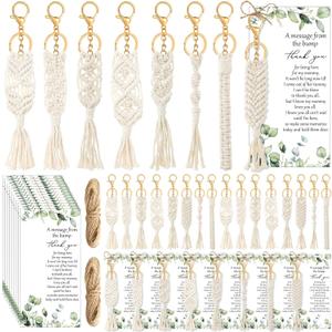 48 Sets Boho Baby Shower Favors for Guests Bohemian Macrame Keychains Bulk Crochet Tassel Key Rings with Thank You Cards for Girls Boys Baby Shower Gifts Birthday Party Favors (Boho)
