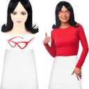 3 PCS Halloween Burger Costume Set Include Flip Wig Half Apron Glasses for Women Dress Up