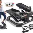 Sunny Health & Fitness 2-in-1 Premium Power Stepper with 400lbs Weight Capacity and Resistance Bands, Low-Impact Cardio, Space-Saving, Height-Adjustable, with Bluetooth and Free SunnyFit App (One Size, Heavy Duty)