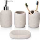 L'ARL GMVOI Bathroom Accessory Set,4 Piece Decor Accessories Sets Complete with Soap Dispenser,Toothbrush Holder,Bathroom Tumbler,Soap Dish for Vanity Countertop Accessories,Beige