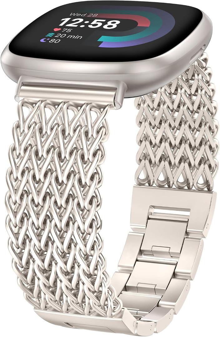 Minyee Metal Bands Compatible with Fitbit Sense 2/Versa 4/Versa 3/Sense Bands Women, Dressy Stainless Steel Multi-chain Designer Luxury Link Bracelet Wristband Replacement Strap