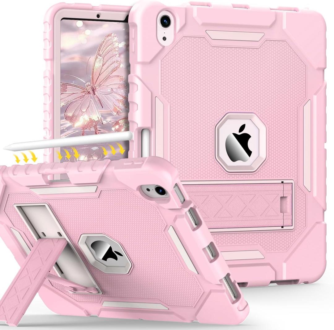 Grifobes Case for iPad Air 11-inch (M4/M3/M2) 2026/2025/2024, for iPad Air 5th/4th Generation 2022/2020 10.9", Heavy Duty Rugged Cover with Stand/Pencil Holder for i Pad Air 5 4 Gen(Pink)