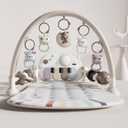 Baby Gym Play Mat with Detachable Musical Piano, Light Up Activity Center with 4 Rattles & Glowing Night Light, Educational Sensory Toys for Newborns 0-12 Months