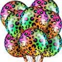 8 Pcs 18 Inch Neon Rainbow Leopard Birthday Foil Balloons Color Cheetah Balloons Cheetah Birthday Decorations Neon Rainbow Leopard Decorations Supplies for Party
