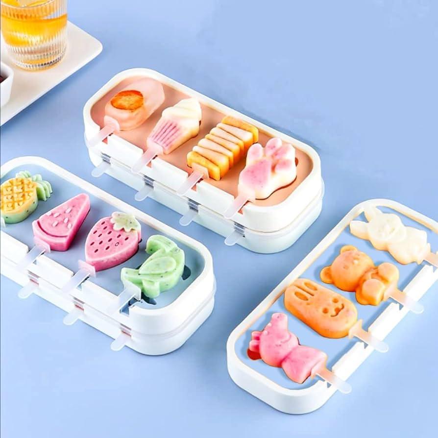 Popsicle Molds Set, Cute Animal Ice Popsicle Molds for Freezer with Lids and Sticks for DIY Popsicle