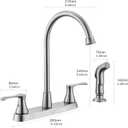 Kitchen Faucet with Side Sprayer, Brushed Nickel 2-Handle Faucet for 4 Holes Kitchen Sink