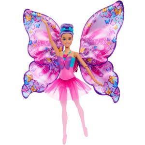 Barbie Dance and Flutter Doll with 2-in-1 Transformation from Dancer to Butterfly with Opening Wings, Purple Hair, Headpiece & Removable Tutu