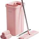 JOYMOOP Pink Mop and Bucket with Wringer Set for Home, with 3 Reusable Microfiber Mop Pads, Hands-Free Self-Cleaning System, Suitable for Floor Cleaning and Wall Cleaner