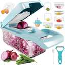 Vegetable Chopper Food Slicer, MultiFuctional Kitchen Gadgets for Onion, Veggie, Cheese Grater, Vegetables Cutter With Large Container, Easy to Clean, With Bonus Brush and Fork (Blue)