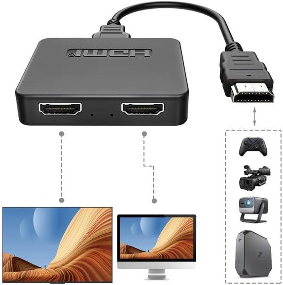 NEWCARE 4K HDMI Cable Splitter 1 in 2 Out, HDMI Splitter for Dual Monitors Mirror Only, 1x2 HDMI Splitter HDMI Male to Dual HDMI Female Support Two TVs at The Same Time, for HD 3D LED, LCD, TV