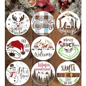 Yhliua Christmas Stencils for Painting on Wood Reusable, Large Round Merry Christmas Stencils for Crafts Holiday Stencils for Wood Board Sign Door Hanger Wall Wreaths (Ha 9 Christmas1), white