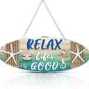 Hotop Beach Sign Decor Hanging Sea Decorations Starfish Wall Decoration Beach Plaque Door Wall Plaque Decor Sign with Seahorse and Scallop for Decoration(Classic Style)