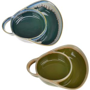 Stoneware Soup & Side Bowls Set of 2 by Roe & Moe (Olive Green & Dark Teal)